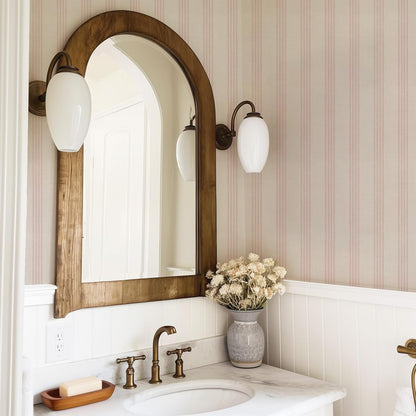 Pink and Beige Striped Peel and Stick Wallpaper, Cottage Farmhouse Style Self-Adhesive for Bathroom, Laundry Room, Girls Room and Bedroom, Made from Fabric Material Works on Textured Walls