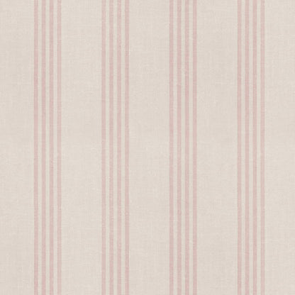 Pink and Beige Striped Peel and Stick Wallpaper, Cottage Farmhouse Style Self-Adhesive for Bathroom, Laundry Room, Girls Room and Bedroom, Made from Fabric Material Works on Textured Walls