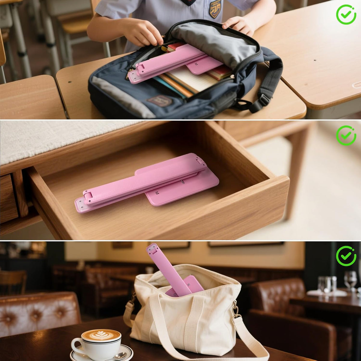 LED Desk Lamp Dimmable Table Lamp with USB Charging Port, 5 Lighting Modes, Sensitive Control, Foldable Portable Desk Light for Home Office Bedroom Reading (Pink, Standard Size - 13.3 inch)
