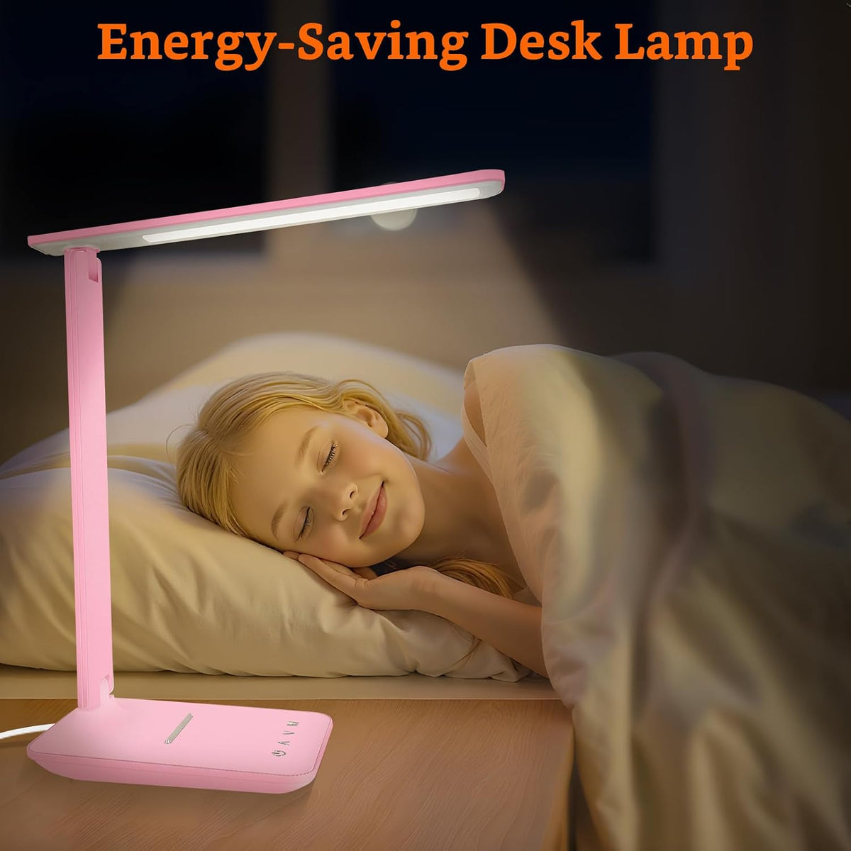 LED Desk Lamp Dimmable Table Lamp with USB Charging Port, 5 Lighting Modes, Sensitive Control, Foldable Portable Desk Light for Home Office Bedroom Reading (Pink, Standard Size - 13.3 inch)