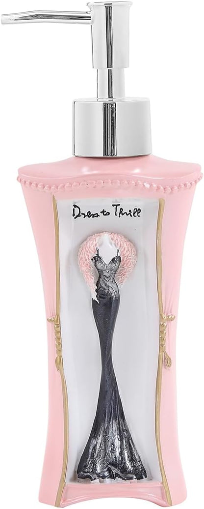 Pink Bathroom Accessories Set 5 Pcs - Soap Dispenser, Toothbrush Holder, Bathroom Tumbler, Soap Dish, Pink Bathroom Decor
