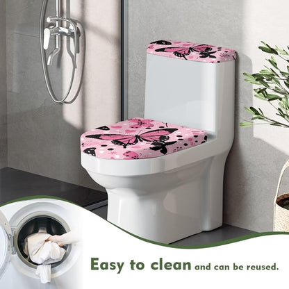Pink Butterfly Toilet Lid Cover and Toilet Tank Cover Soft Plush Seat Covers Tank Lip Covers Fits Most Toilet Tanks & Lids Bathroom Decoration Accessories