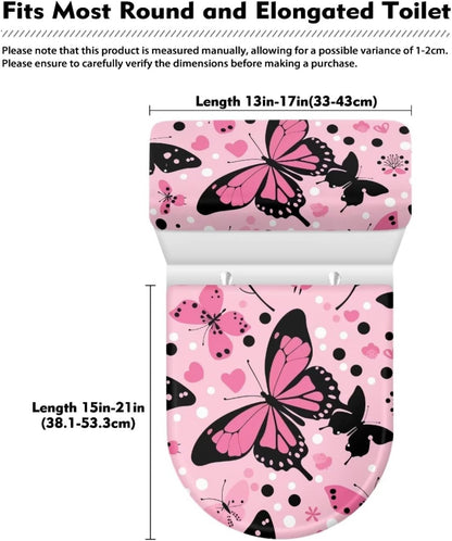 Pink Butterfly Toilet Lid Cover and Toilet Tank Cover Soft Plush Seat Covers Tank Lip Covers Fits Most Toilet Tanks & Lids Bathroom Decoration Accessories