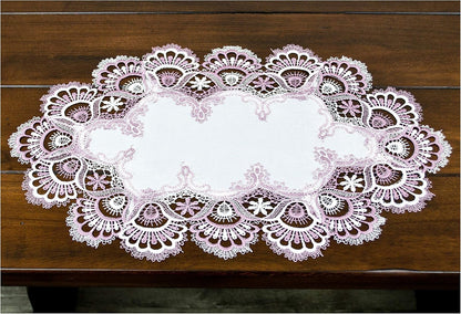 White Mauve Rose Jacquard Lace Place Mat Doily Dresser Scarf Table Runner Pink (14Wx21L)