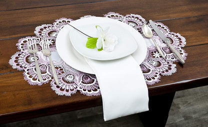 White Mauve Rose Jacquard Lace Place Mat Doily Dresser Scarf Table Runner Pink (14Wx21L)