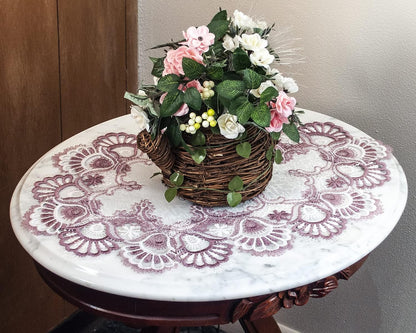 White Mauve Rose Jacquard Lace Place Mat Doily Dresser Scarf Table Runner Pink (14Wx21L)