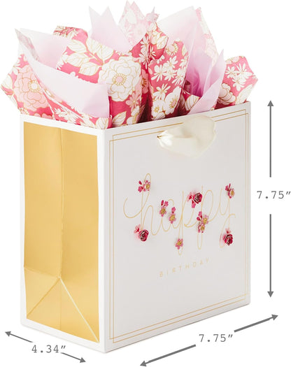Signature 7" Medium Birthday Gift Bag with Tissue Paper (Pink Flowers)