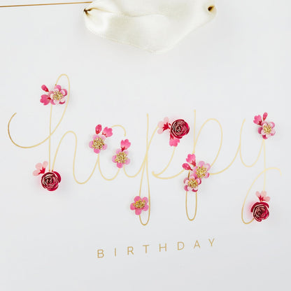 Signature 7" Medium Birthday Gift Bag with Tissue Paper (Pink Flowers)