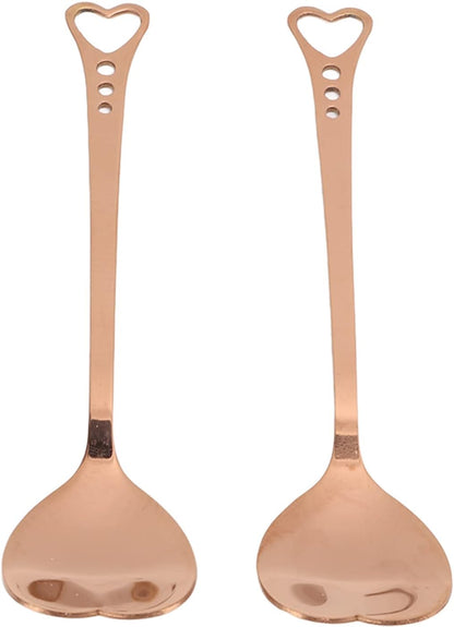 2Pcs Stainless Steel Dessert Spoons, Heart Shaped Spoon for Ice Cream Cake and Fruit, Mirror Polished Food Grade Utensils, Practical Tableware for Daily Use (Pink Gold)
