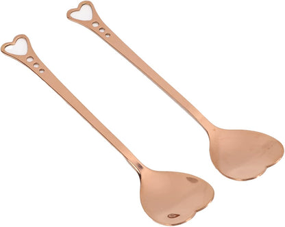 2Pcs Stainless Steel Dessert Spoons, Heart Shaped Spoon for Ice Cream Cake and Fruit, Mirror Polished Food Grade Utensils, Practical Tableware for Daily Use (Pink Gold)