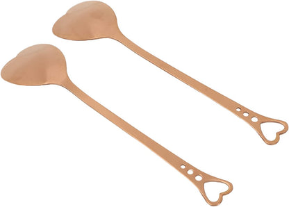 2Pcs Stainless Steel Dessert Spoons, Heart Shaped Spoon for Ice Cream Cake and Fruit, Mirror Polished Food Grade Utensils, Practical Tableware for Daily Use (Pink Gold)