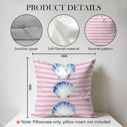 Seashell Pillow Cover 18x18 Double-Sided, Preppy Beach Room Decor, Coastal Beach Pink Striped Decorative Pillowcase Throw Pillow Cover for Couch Bed Dorm Apartment