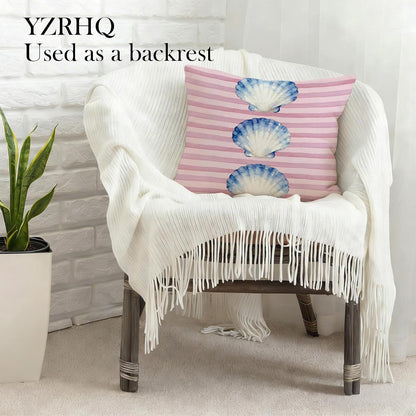 Seashell Pillow Cover 18x18 Double-Sided, Preppy Beach Room Decor, Coastal Beach Pink Striped Decorative Pillowcase Throw Pillow Cover for Couch Bed Dorm Apartment