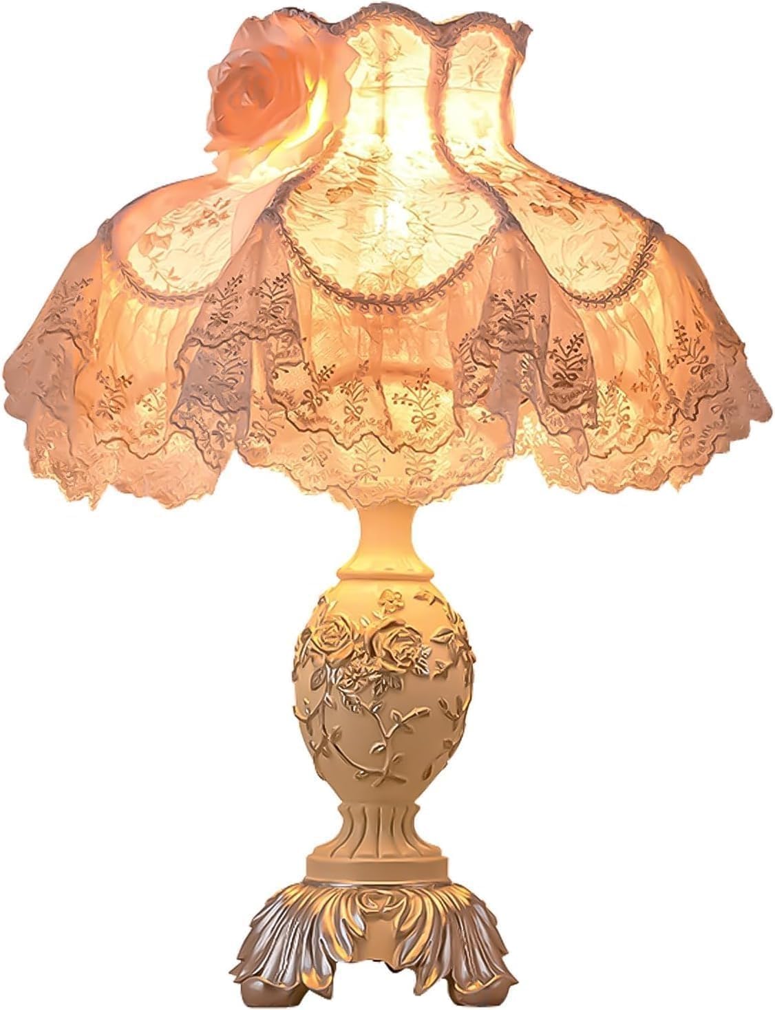 Pink European Style Desk Lamp Fabric Shade,Victorian Table with E27 Bulb Button Switch Vintage Lamps Office Study