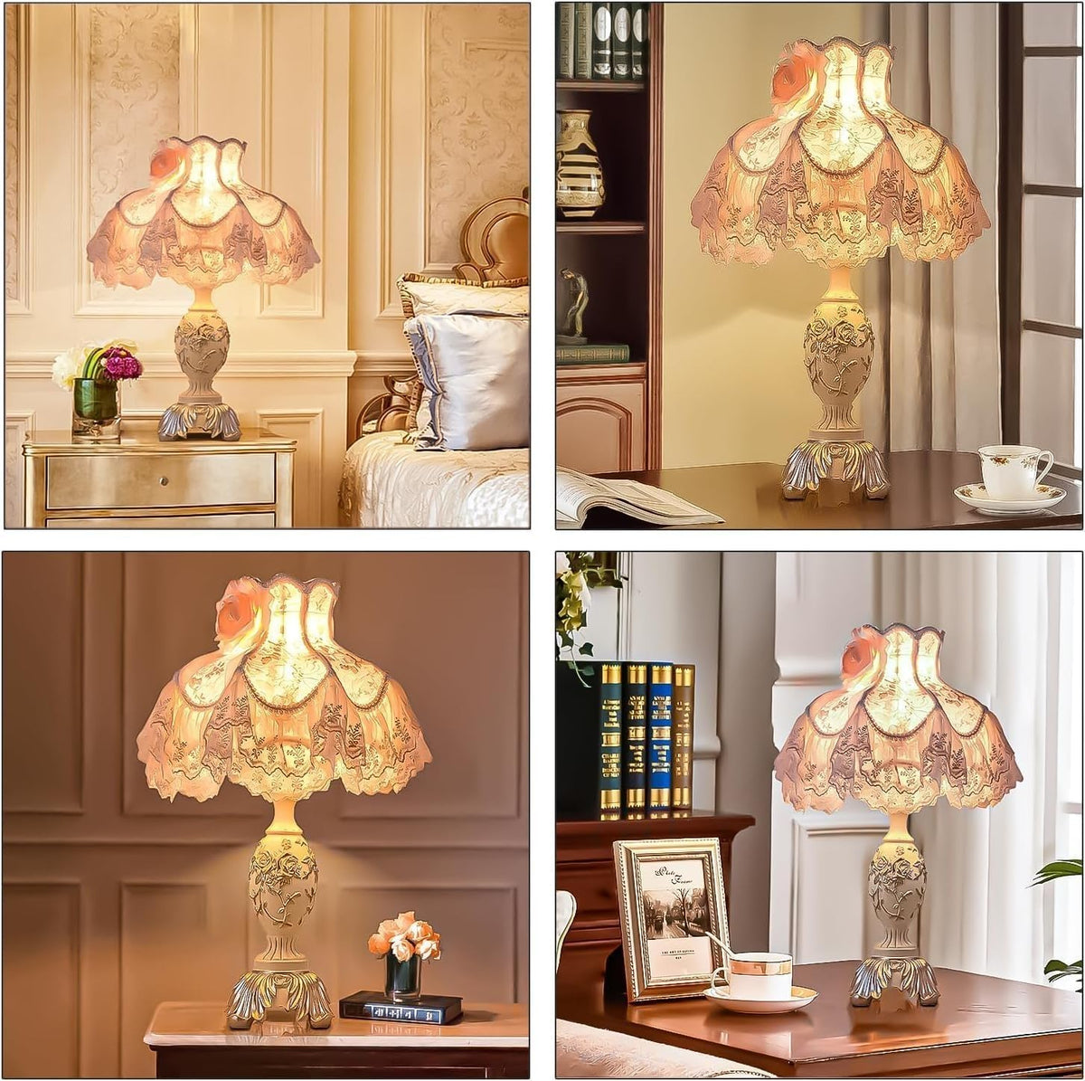 Pink European Style Desk Lamp Fabric Shade,Victorian Table with E27 Bulb Button Switch Vintage Lamps Office Study