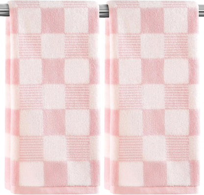Pink Hand Towels Checkered Cute for Bathroom Kitchen Bath