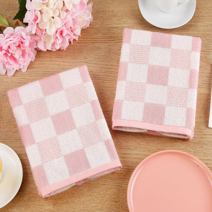 Pink Hand Towels Checkered Cute for Bathroom Kitchen Bath