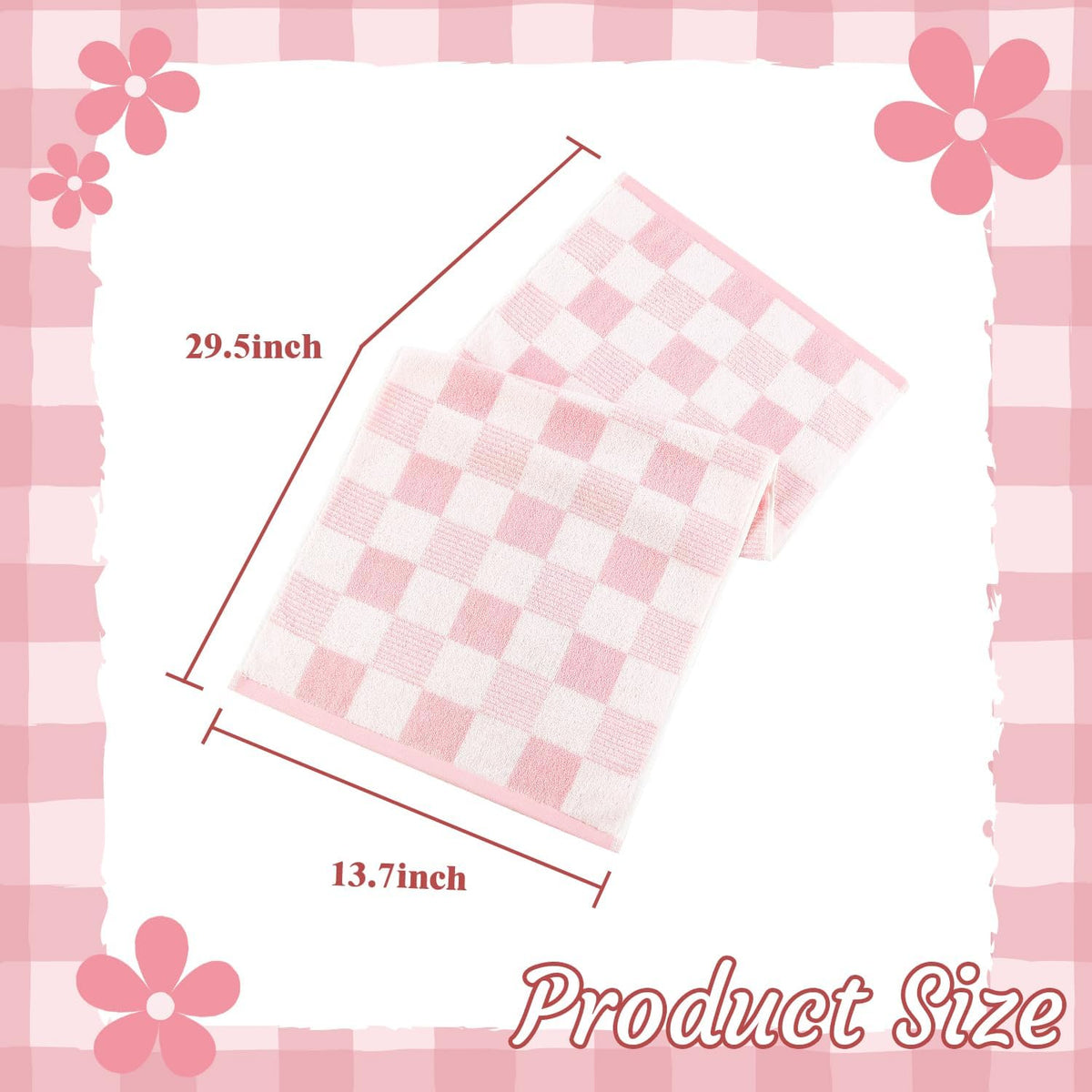 Pink Hand Towels Checkered Cute for Bathroom Kitchen Bath