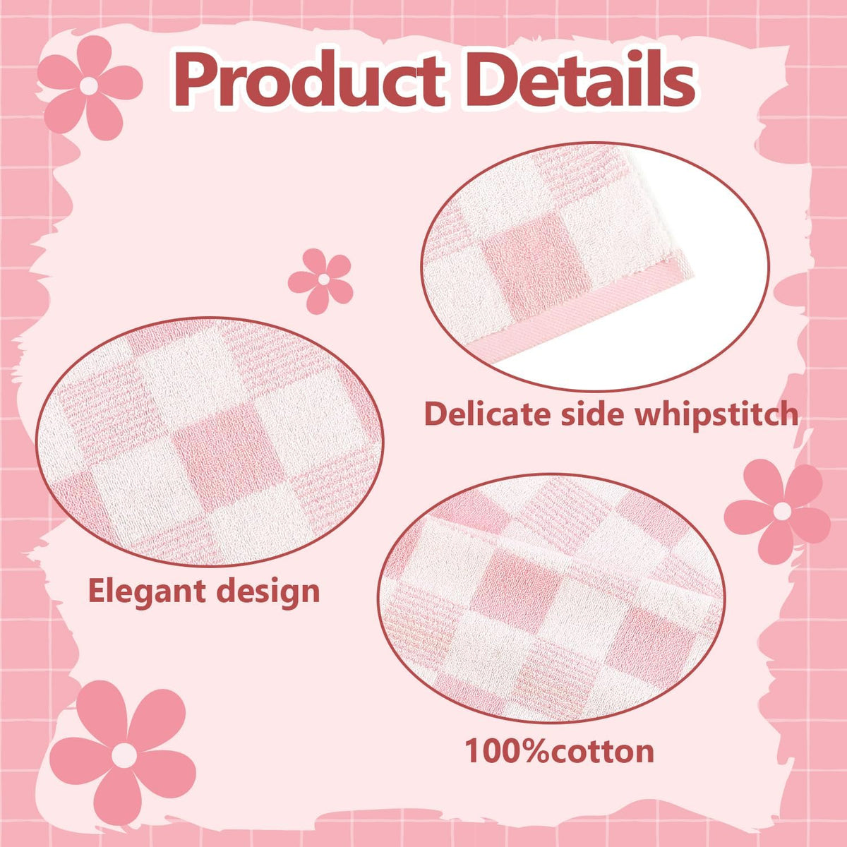 Pink Hand Towels Checkered Cute for Bathroom Kitchen Bath
