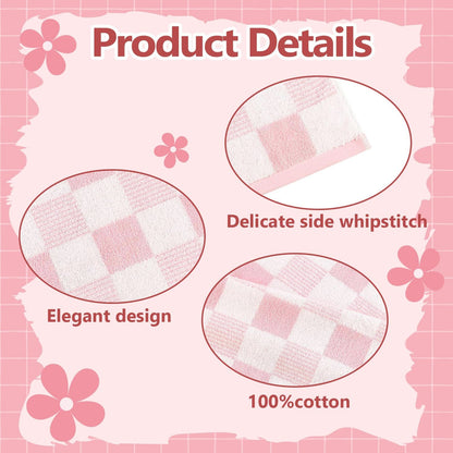 Pink Hand Towels Checkered Cute for Bathroom Kitchen Bath