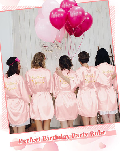 6 Pcs Women's Birthday Squad Robes Birthday Party Queen Spa Bathrobe Kimono Spa Robe Sleepover Party Robes Silky Gown