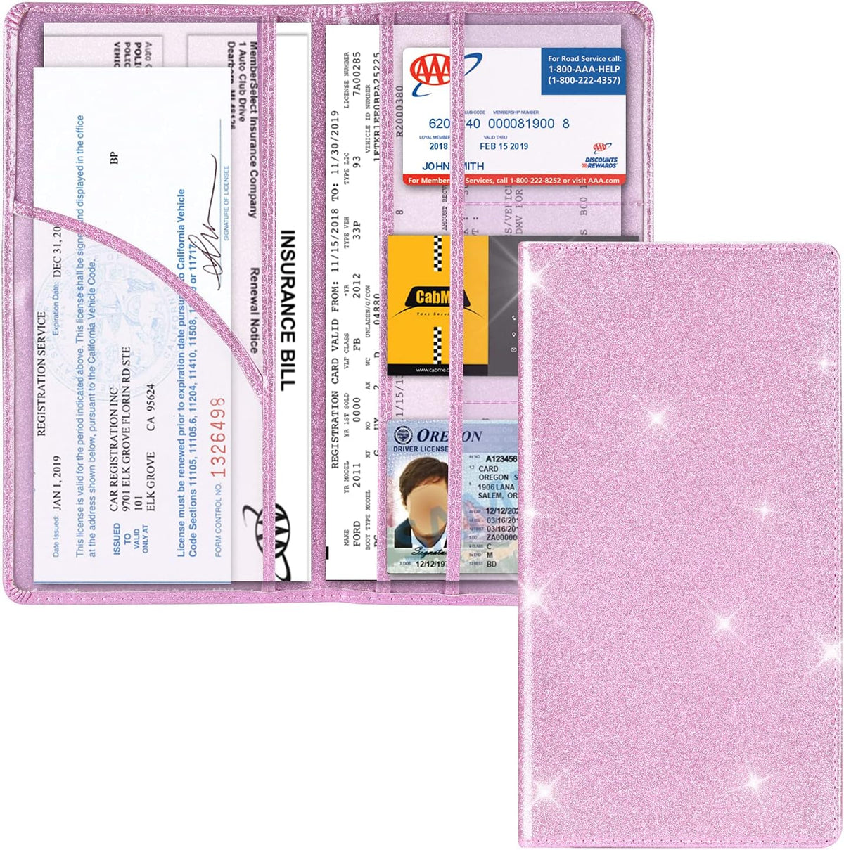 Car Registration and Insurance Holder, Glove Box Organizer, Bling Pink