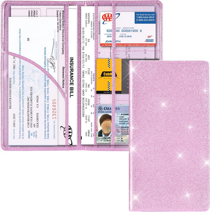 Car Registration and Insurance Holder, Glove Box Organizer, Bling Pink