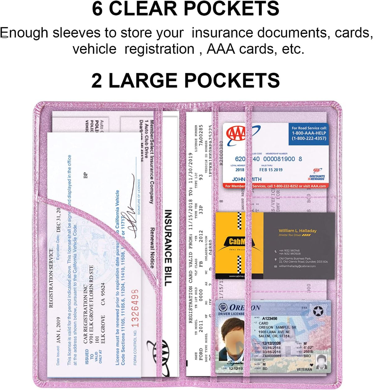 Car Registration and Insurance Holder, Glove Box Organizer, Bling Pink