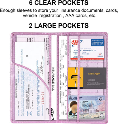 Car Registration and Insurance Holder, Glove Box Organizer, Bling Pink
