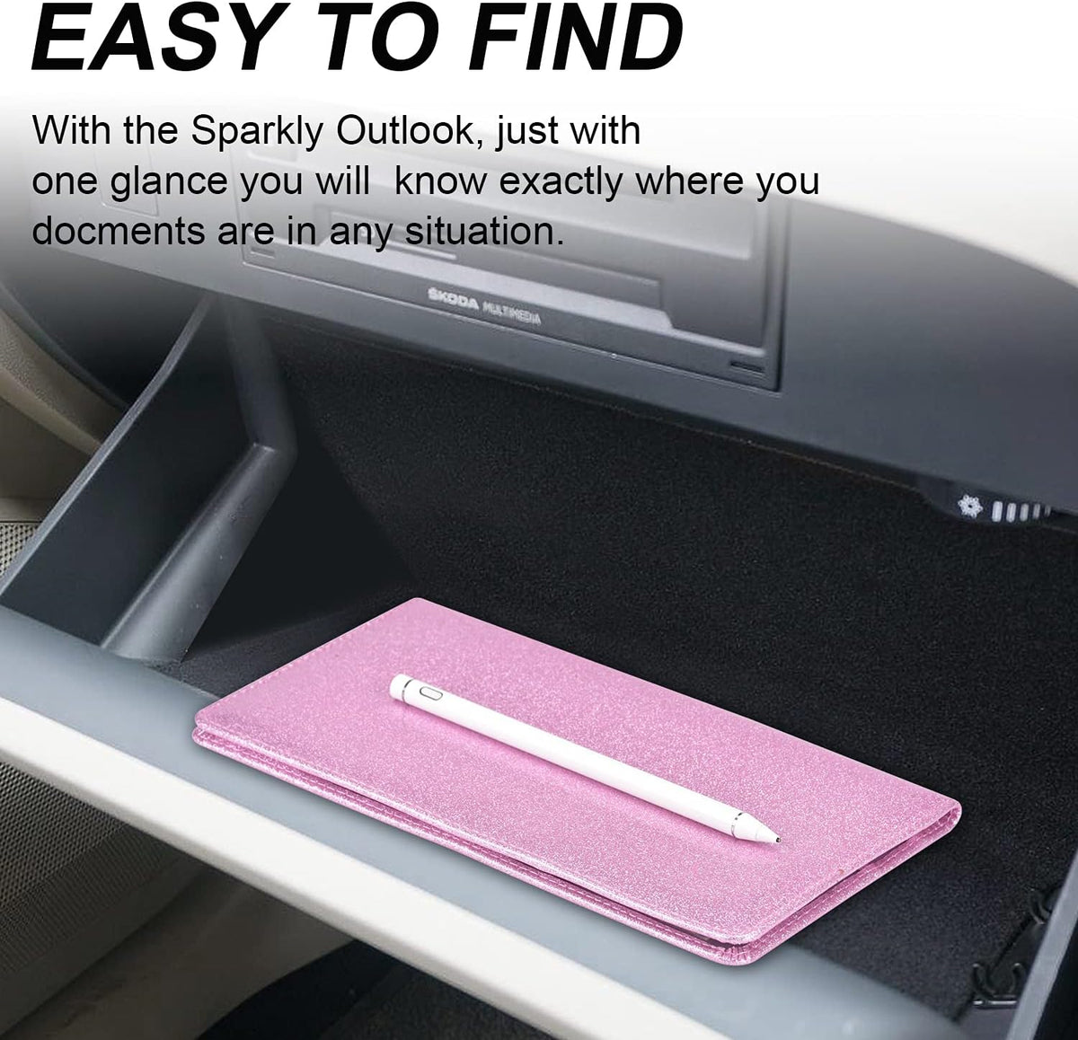 Car Registration and Insurance Holder, Glove Box Organizer, Bling Pink