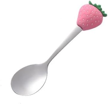 Silverware Flatware Set, 1/4/6/8/10/12 Pcs Creative Cute Fruit Spoon Household Stainless Steel Stirring Spoon Short Handle Spoon Yogurt Ice Cream Spoon Dessert Spoon(Pink,12 Pieces)
