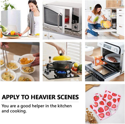 Pink Cute Strawberry Oven Mitts and Pot Holders Sets of 4, Heat Resistant Silicone Oven Mittens and Potholders Gloves Hot Pads for Kitchen Cooking Baking Grilling BBQ Chef