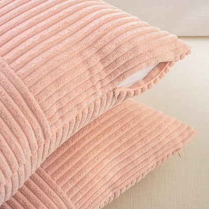2 Packs Peach Decorative Throw Pillow Covers 16x16 Inch for Living Room Couch Bed Sofa, Rustic Farmhouse Boho Home Decor, Soft Corss Patchwork Corduroy Textured Square Cushion Case 40x40 cm