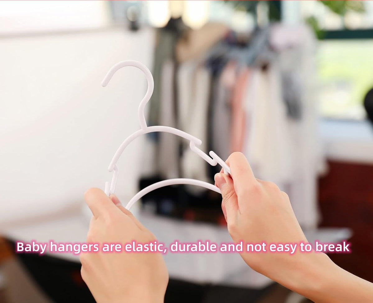 100 Pack Pink Baby Nursery Closet Hangers, Baby Hangers, Kids Hangers, Non-Slip Laundry Infant Pant & Coat Hangers for Newborn Clothes, Ultra-Thin Plastic Hangers for Girls Boys Toddler Kids