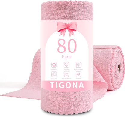 80 Pack Microfiber Cleaning Cloth Roll,Lint Free Rags & Tear Away Reusable Towels Washable Scratch,Ultra Absorbent Dish Rags(12" x 12") for Car Kitchen Home Garage-Pink