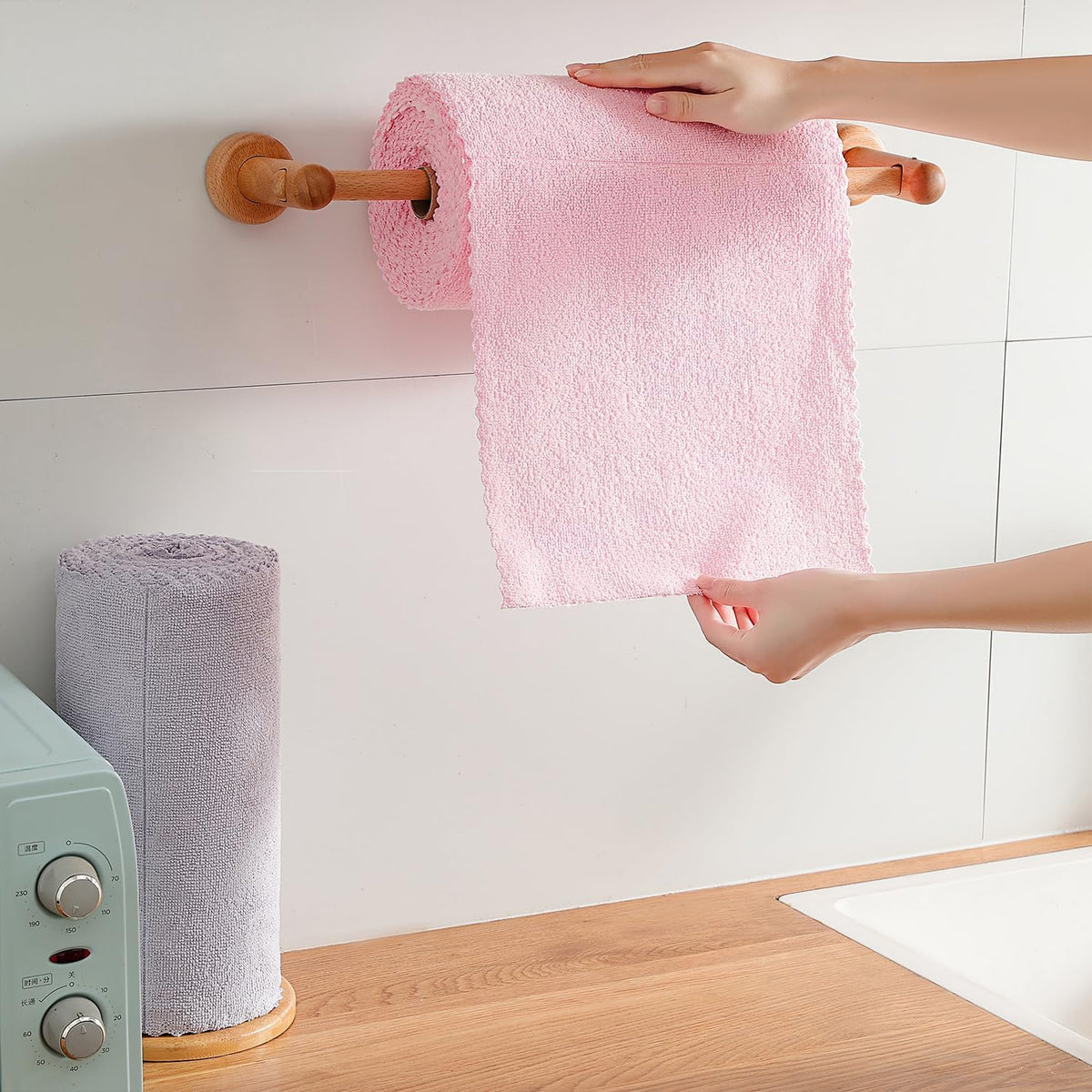 80 Pack Microfiber Cleaning Cloth Roll,Lint Free Rags & Tear Away Reusable Towels Washable Scratch,Ultra Absorbent Dish Rags(12" x 12") for Car Kitchen Home Garage-Pink