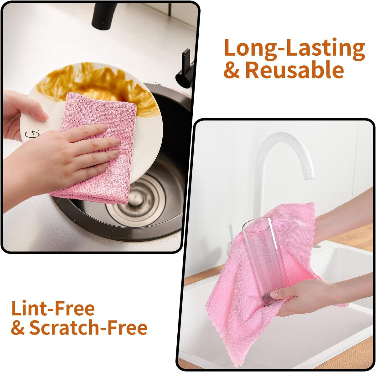 80 Pack Microfiber Cleaning Cloth Roll,Lint Free Rags & Tear Away Reusable Towels Washable Scratch,Ultra Absorbent Dish Rags(12" x 12") for Car Kitchen Home Garage-Pink