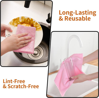 80 Pack Microfiber Cleaning Cloth Roll,Lint Free Rags & Tear Away Reusable Towels Washable Scratch,Ultra Absorbent Dish Rags(12" x 12") for Car Kitchen Home Garage-Pink