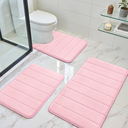 Pink Memory Foam Bathroom Rug Set 17"x24"+20"x32"+U20 x24