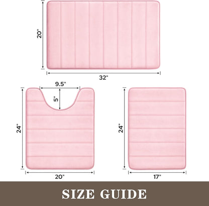 Pink Memory Foam Bathroom Rug Set 17"x24"+20"x32"+U20 x24