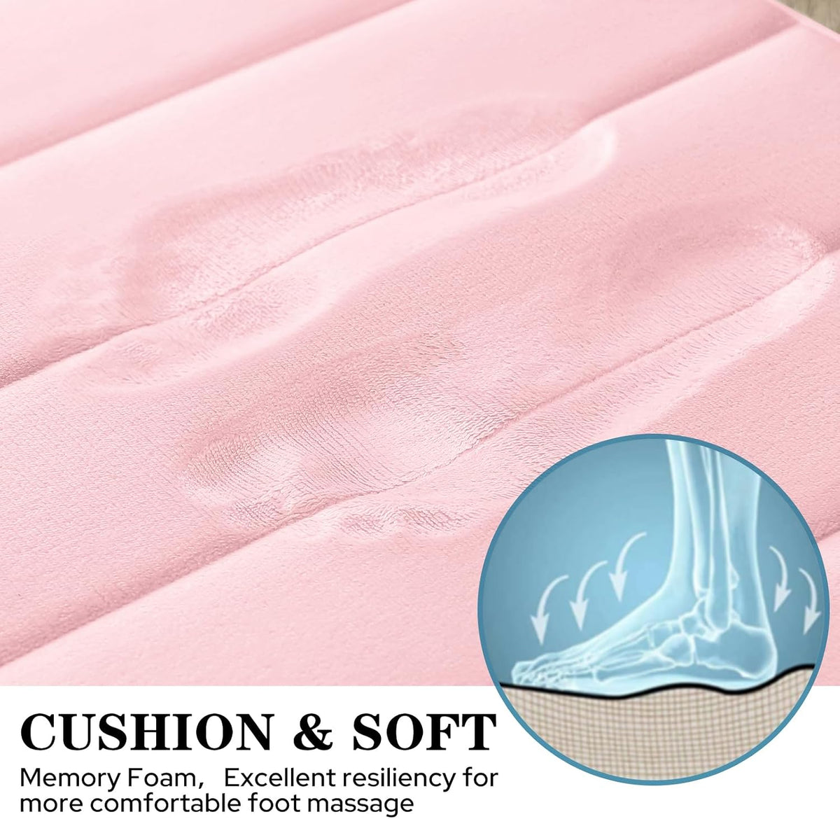 Pink Memory Foam Bathroom Rug Set 17"x24"+20"x32"+U20 x24