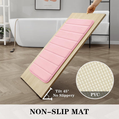 Pink Memory Foam Bathroom Rug Set 17"x24"+20"x32"+U20 x24