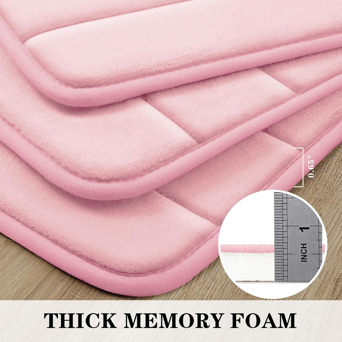 Pink Memory Foam Bathroom Rug Set 17"x24"+20"x32"+U20 x24