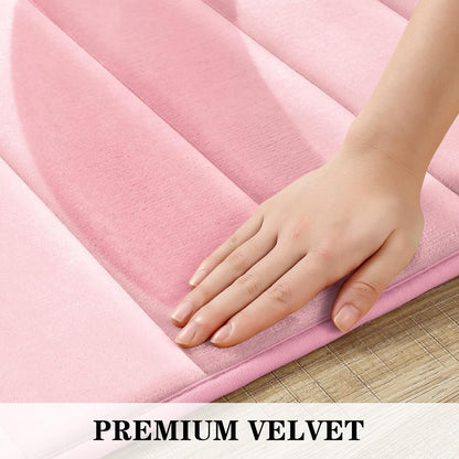 Pink Memory Foam Bathroom Rug Set 17"x24"+20"x32"+U20 x24