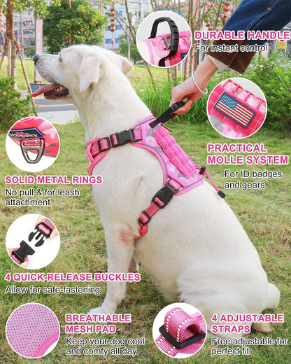 Tactical Dog Harness No Pull,Service Dog Vest with Handle,Pink Camo, M