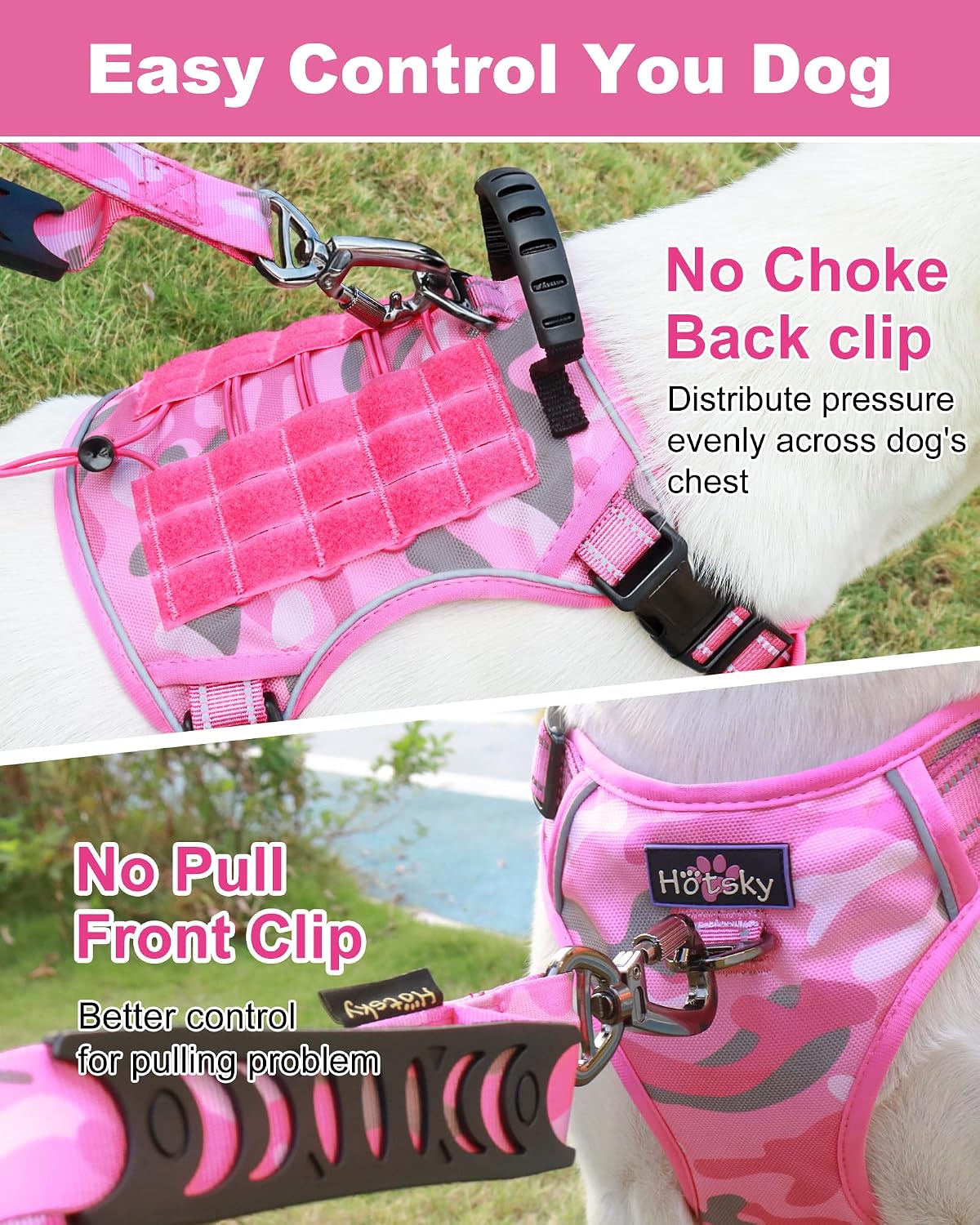 Tactical Dog Harness No Pull,Service Dog Vest with Handle,Pink Camo, M