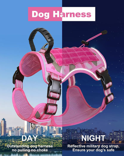 Tactical Dog Harness No Pull,Service Dog Vest with Handle,Pink Camo, M