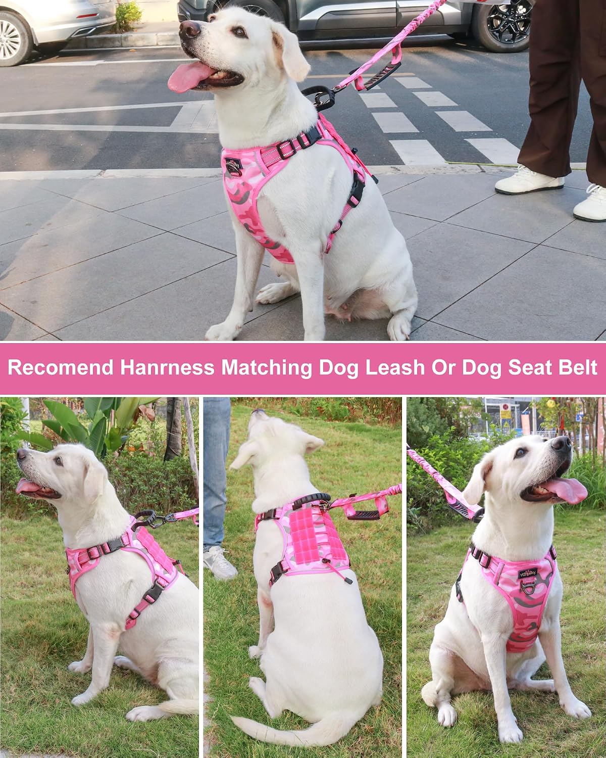 Tactical Dog Harness No Pull,Service Dog Vest with Handle,Pink Camo, M