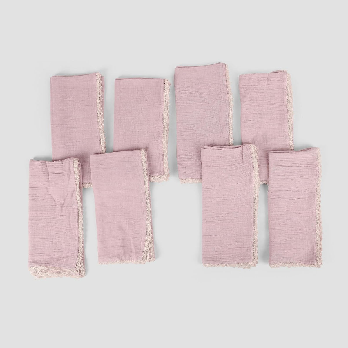 Table Napkins Set of 8 – 100% Cotton Fabric 20x20 Inches with Mitered Corners and Stylish Lace – Pre-Shrunk Highly Absorbent Reusable Cloth Napkins for Daily Use (Peach Wipe)