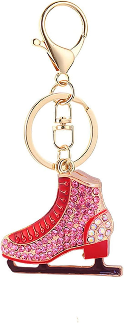 Skating Shoes Keychain for Women Sparkling Colorful Rhinestone Skating Keychain Handbag Charm Accessories